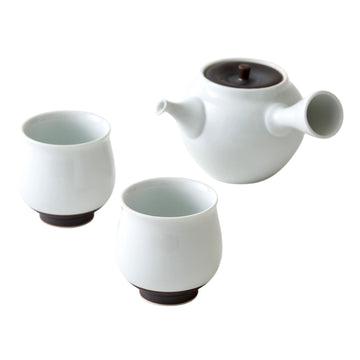 【WDH】茶器 急須、湯呑 2個セット 桐箱入り 錆釉 白/茶