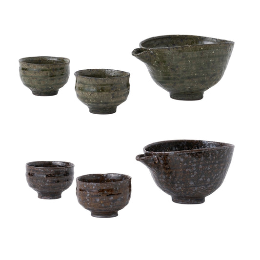 【WDH】酒器 片口、ぐい呑 2個セット 桐箱入り 緑 茶