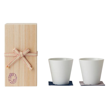 【WDH】梅・桜カップ 2個セット 桐箱入り 白