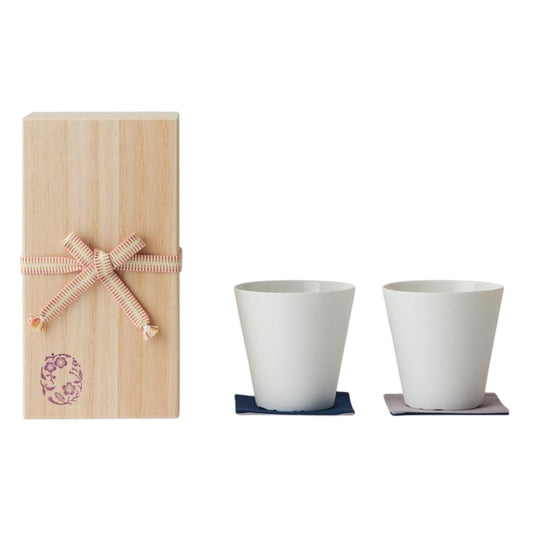 【WDH】梅・桜カップ 2個セット 桐箱入り 白