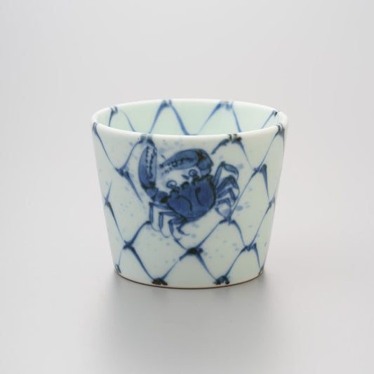 【渓山窯】染付網目にかにそば猪口