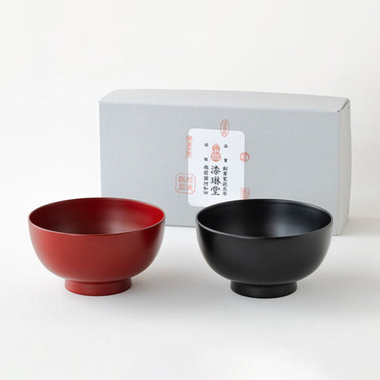【漆琳堂】一乗椀ペアセット 朱・黒　4寸