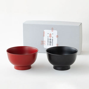 【漆琳堂】朝倉椀 ペアセット 朱・黒　4寸