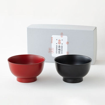 【漆琳堂】朝倉椀 ペアセット 朱・黒　4寸