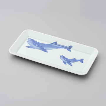 【渓山窯】染付ナガスくじら長角皿（中）