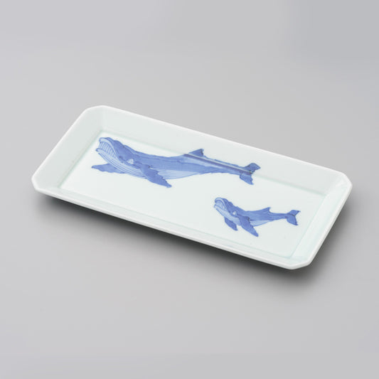 【渓山窯】染付ナガスくじら長角皿（中）