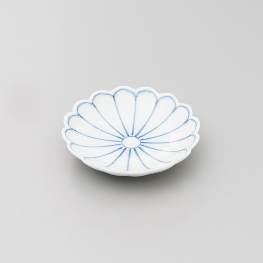 【渓山窯】染付菊割菊型3寸小皿