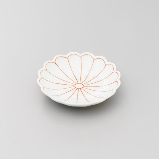 【渓山窯】赤絵菊割菊型3寸小皿