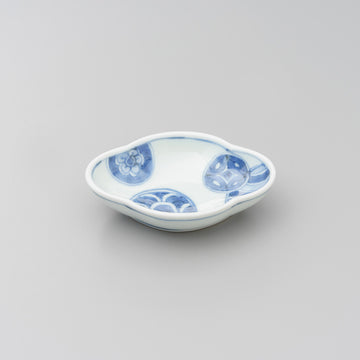 【渓山窯】染付丸紋木甲型小皿