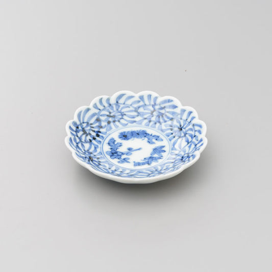 【渓山窯】染付蛸唐草松竹梅菊型3寸小皿