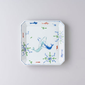 【渓山窯】染錦双海老20センチ角皿