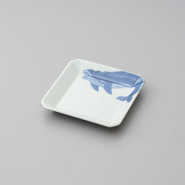 【渓山窯】染付ナガスくじら11センチ角皿