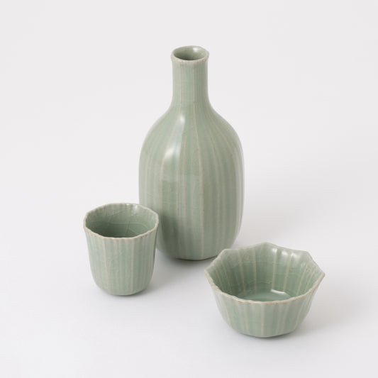 【鍋島虎仙窯】鍋島青瓷　貫入酒器セット