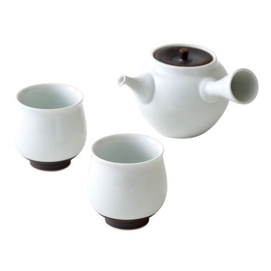 【WDH】茶器 急須、湯呑 2個セット 桐箱入り 錆釉 白/茶