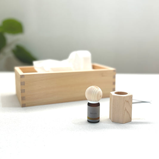 【twig】ティッシュボックス 香りのギフトセット <アロマウッドキャップギフトセット+アロマウッドホルダー+ひのきティッシュボックス>