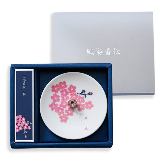 【悠々庵】風姿香伝 お香と香皿セット 桜 蓮 竹